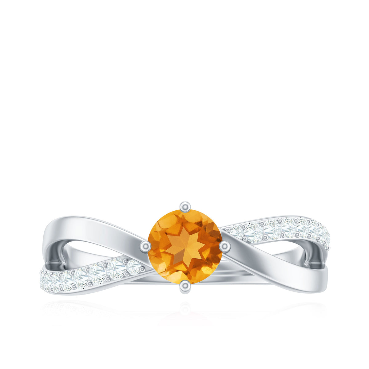 Certified real citrine engagement ring with diamond criss-cross shank, featuring a sparkling citrine gemstone and intricate gold band.