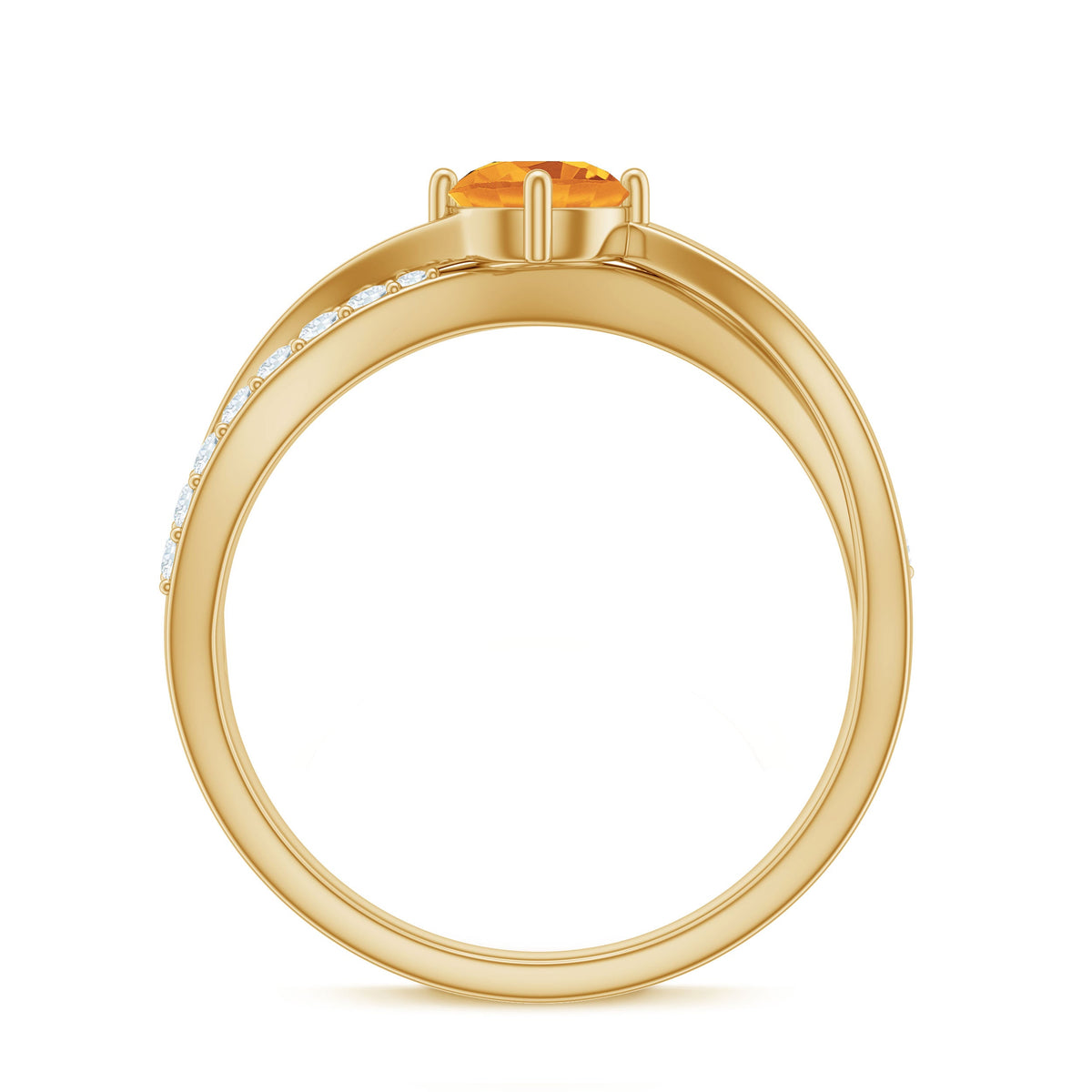 Certified real citrine engagement ring with diamond criss-cross shank from Rosec Jewels, showcasing a vibrant citrine gemstone and elegant design.