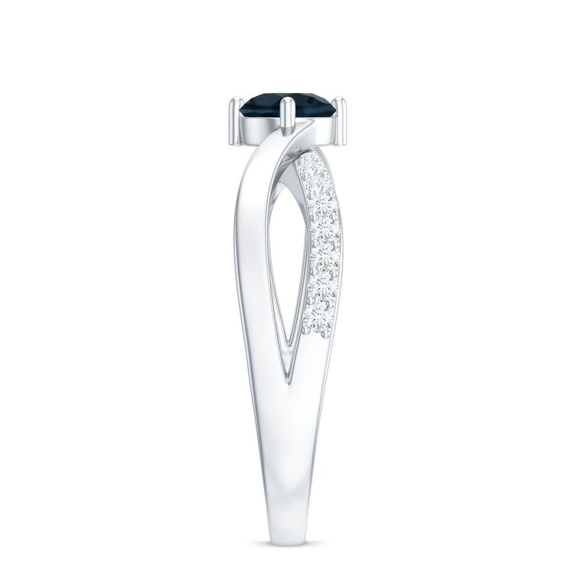 Rosec Jewels London Blue Topaz proposal ring with diamond, featuring a stunning blue gemstone and elegant band design.