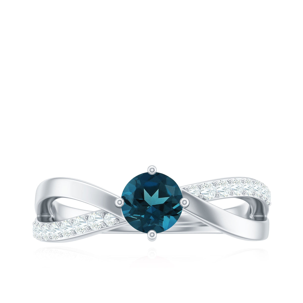 Rosec Jewels London Blue Topaz proposal ring with sparkling diamonds, showcasing a stunning blue gemstone and elegant band.