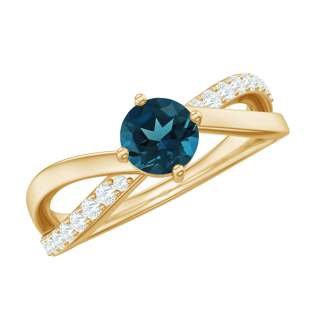 Rosec Jewels London Blue Topaz proposal ring with diamond, featuring a large blue topaz gemstone and sparkling accent diamonds.