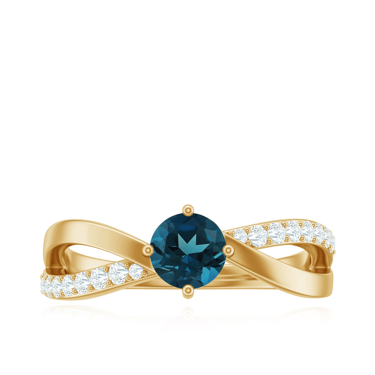 Rosec Jewels London Blue Topaz proposal ring with diamond, featuring a large blue topaz centerpiece and sparkling accent diamonds.