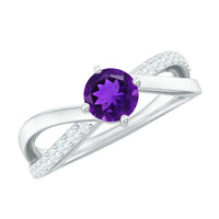 Real amethyst and diamond infinity engagement ring for women by Rosec Jewels, featuring a detailed gold band with sparkling stones.