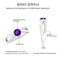 Real amethyst and diamond infinity engagement ring for women by Rosec Jewels, featuring a stunning purple gemstone and elegant design.