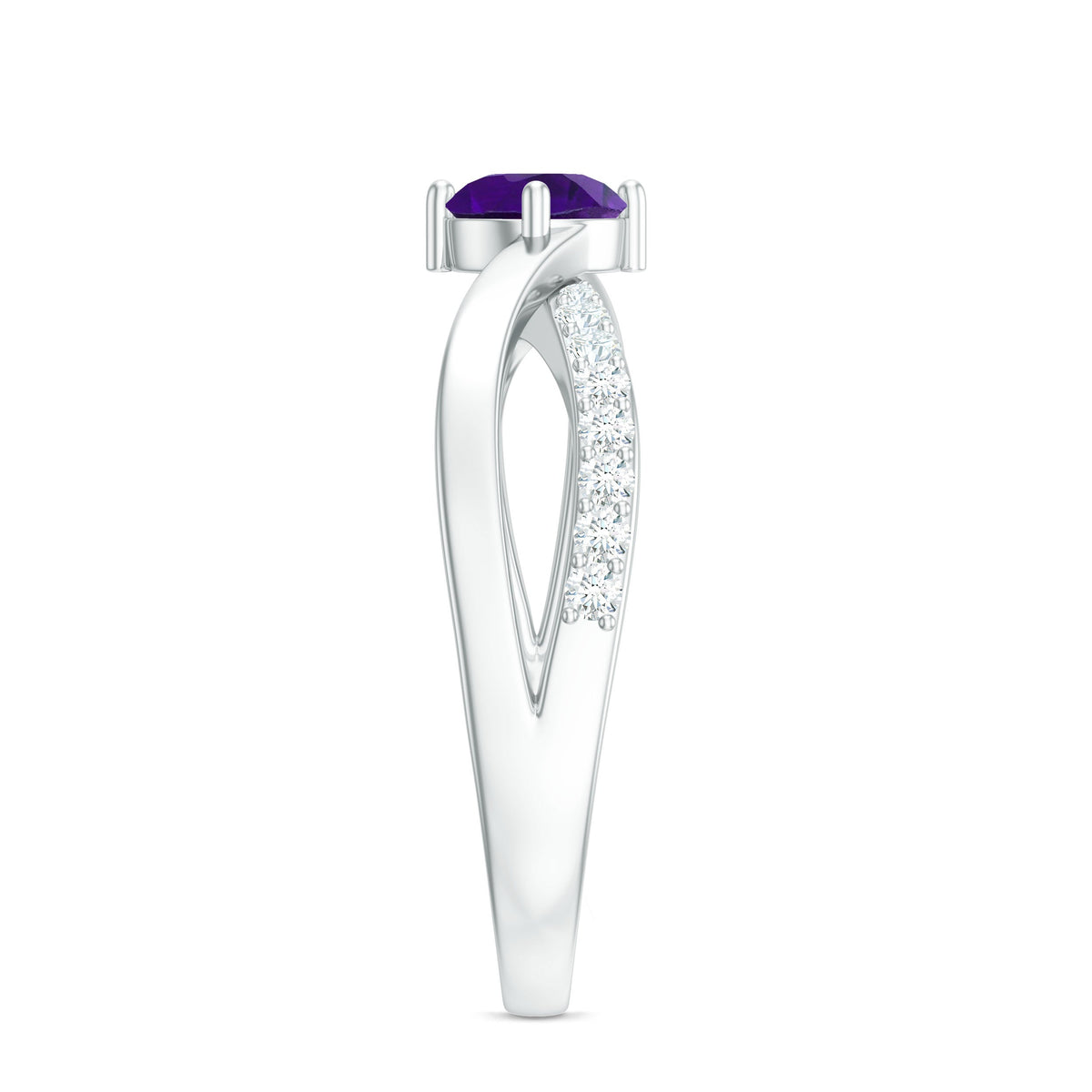 Real amethyst diamond infinity engagement ring for women by Rosec Jewels, featuring a detailed view of the ring's design.