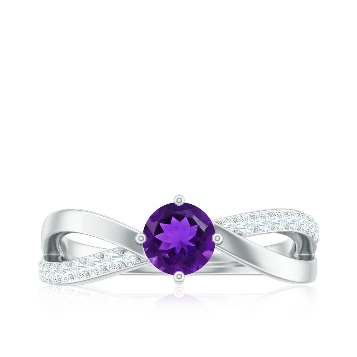 Real amethyst diamond infinity engagement ring for women by Rosec Jewels, featuring a detailed design with sparkling gemstones.