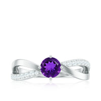 Real amethyst diamond infinity engagement ring for women by Rosec Jewels, featuring a detailed design with sparkling gemstones.