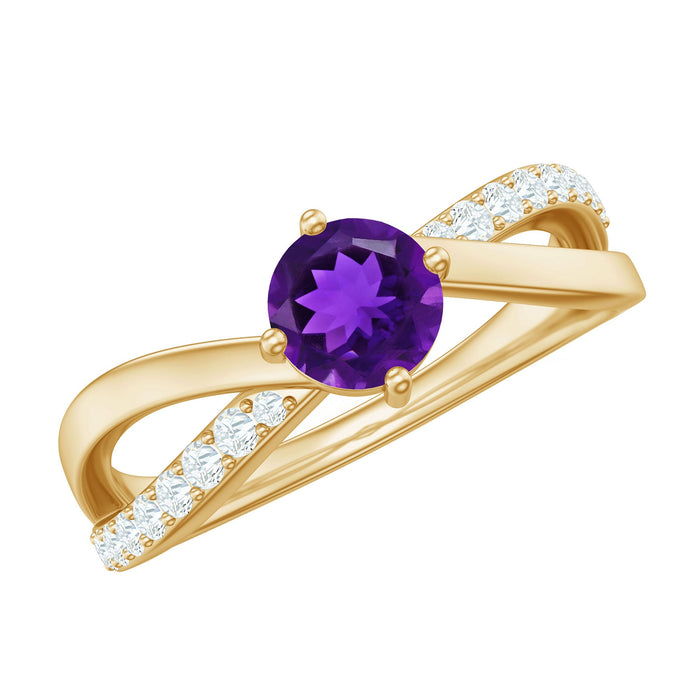 Real amethyst and diamond infinity engagement ring for women, featuring elegant design and Rosec Jewels branding.