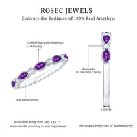 Real Marquise Cut Amethyst Eternity Anniversary Ring in Silver