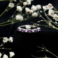 Real Marquise Cut Amethyst Eternity Anniversary Ring in Silver