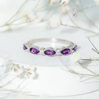 Real Marquise Cut Amethyst Eternity Anniversary Ring in Silver