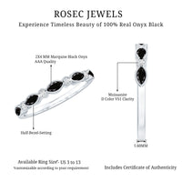 Natural marquise cut black onyx half eternity ring by Rosec Jewels with alternating black onyx stones in a sleek band design.