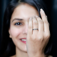 Natural marquise cut black onyx half eternity band ring by Rosec Jewels featuring sleek black gemstones in a continuous circle.