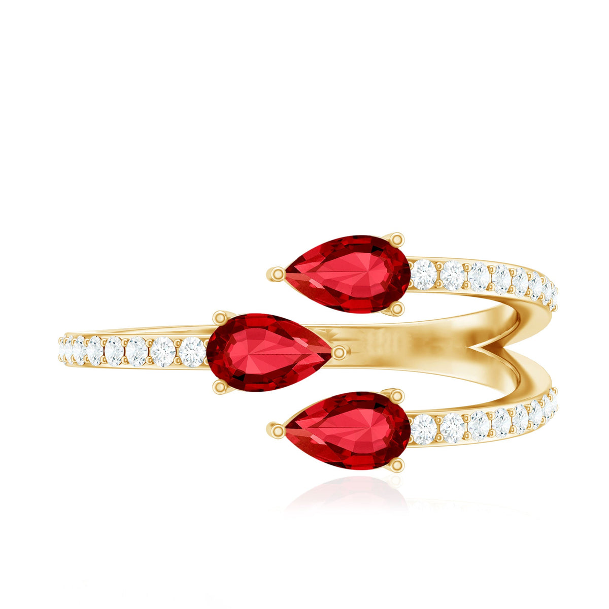 Pear Shaped Lab Grown Ruby 3 Stone Anniversary Ring
