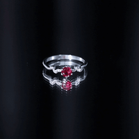 Lab Created Ruby and Diamond Leaf Promise Ring