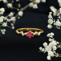 Lab Created Ruby and Diamond Leaf Promise Ring