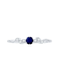 Real Blue Sapphire and Diamond Leaf Inspired Promise Ring