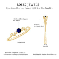 Real Blue Sapphire and Diamond Leaf Inspired Promise Ring
