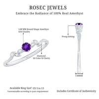 Amethyst and Diamond Leaf Promise Ring with Beaded Detailing