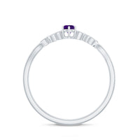 Amethyst and Diamond Leaf Promise Ring with Beaded Detailing