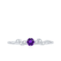 Amethyst and Diamond Leaf Promise Ring with Beaded Detailing