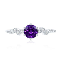 Amethyst and Diamond Leaf Promise Ring with Beaded Detailing