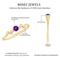 Amethyst and Diamond Leaf Promise Ring with Beaded Detailing