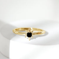 Genuine Black Spinel Sunburst Promise Ring for Women