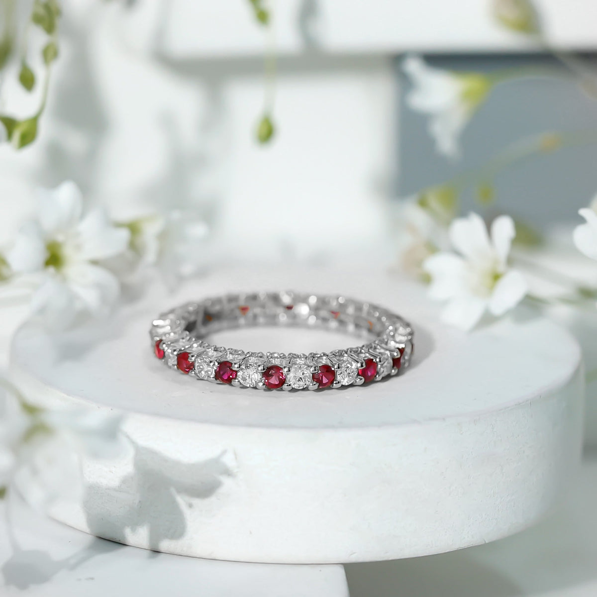 Natural Ruby Diamond Eternity Ring for Anniversary