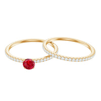 Simple Lab Created Ruby and Diamond Wedding Ring Set