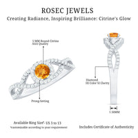 Natural Citrine Diamond Engagement Ring with Criss Cross Shank