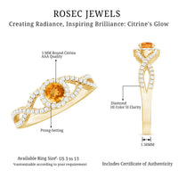 Natural Citrine Diamond Engagement Ring with Criss Cross Shank