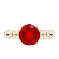 Solitaire Lab Grown Ruby and Diamond Criss Cross Engagement Ring