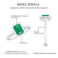 Natural Emerald Cut Emerald Engagement Ring with Diamond Halo