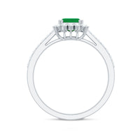 Natural Emerald Cut Emerald Engagement Ring with Diamond Halo
