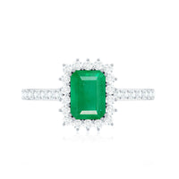 Natural Emerald Cut Emerald Engagement Ring with Diamond Halo