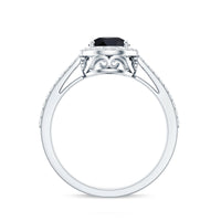 Natural Black Spinel Teardrop Engagement Ring with Diamond Halo