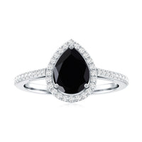 Natural Black Spinel Teardrop Engagement Ring with Diamond Halo