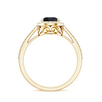 Natural Black Spinel Teardrop Engagement Ring with Diamond Halo