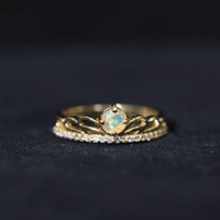 Natural Ethiopian Rainbow Opal Crown Promise Ring with Diamond