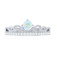 Natural Ethiopian Rainbow Opal Crown Promise Ring with Diamond