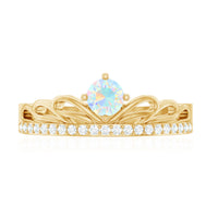 Natural Ethiopian Rainbow Opal Crown Promise Ring with Diamond