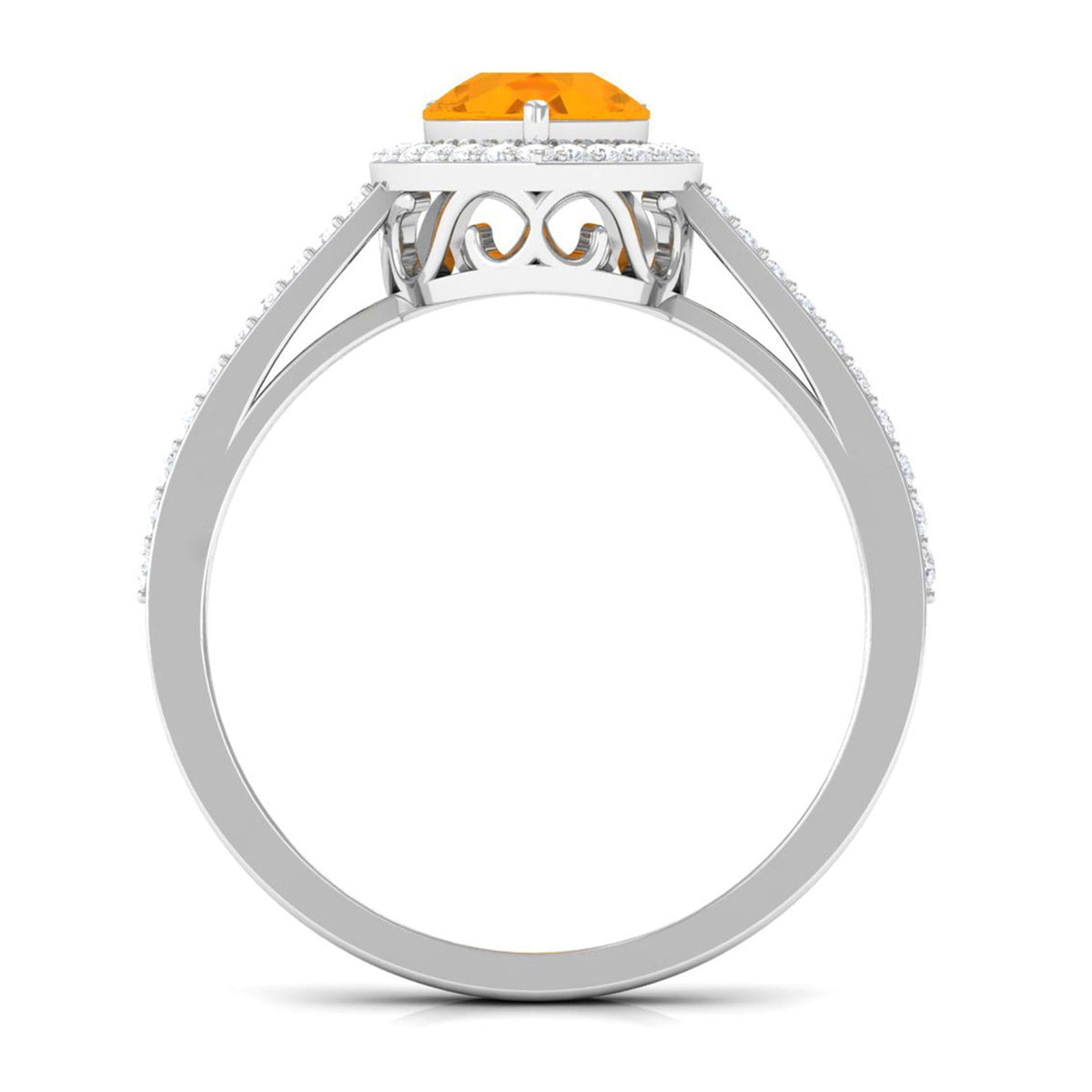 Real 0.6 carat fire opal teardrop engagement ring with diamond halo and rose gold band, featuring intricate gemstone detailing.