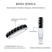 Princess Cut Black Spinel Half Eternity Band Ring