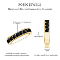Princess Cut Black Spinel Half Eternity Band Ring