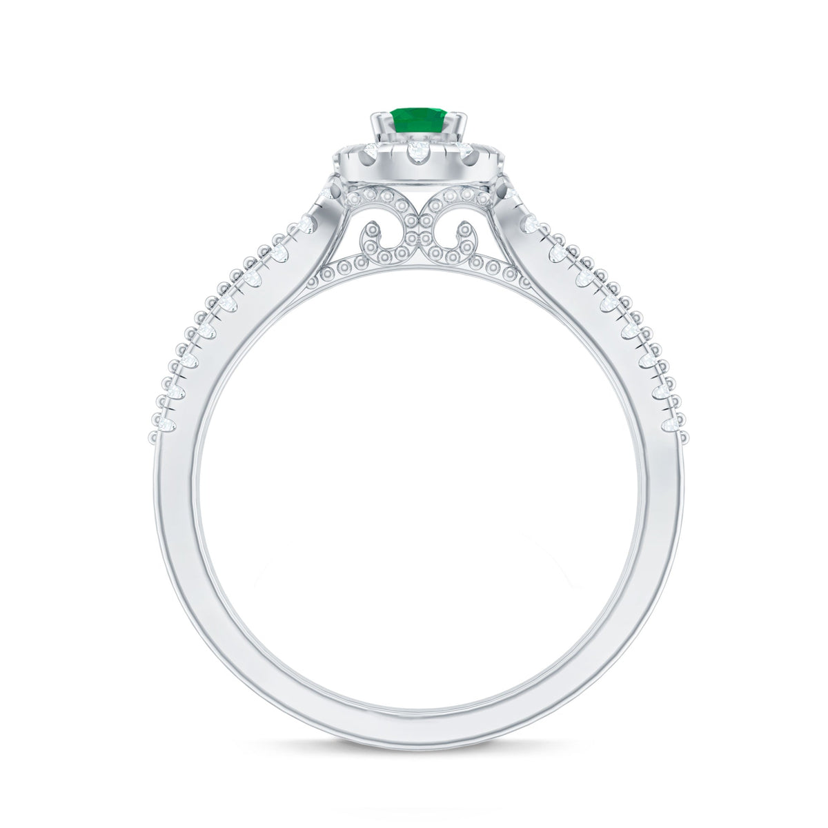 Natural Emerald Vintage Looking Engagement Ring with Diamond