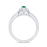 Natural Emerald Vintage Looking Engagement Ring with Diamond