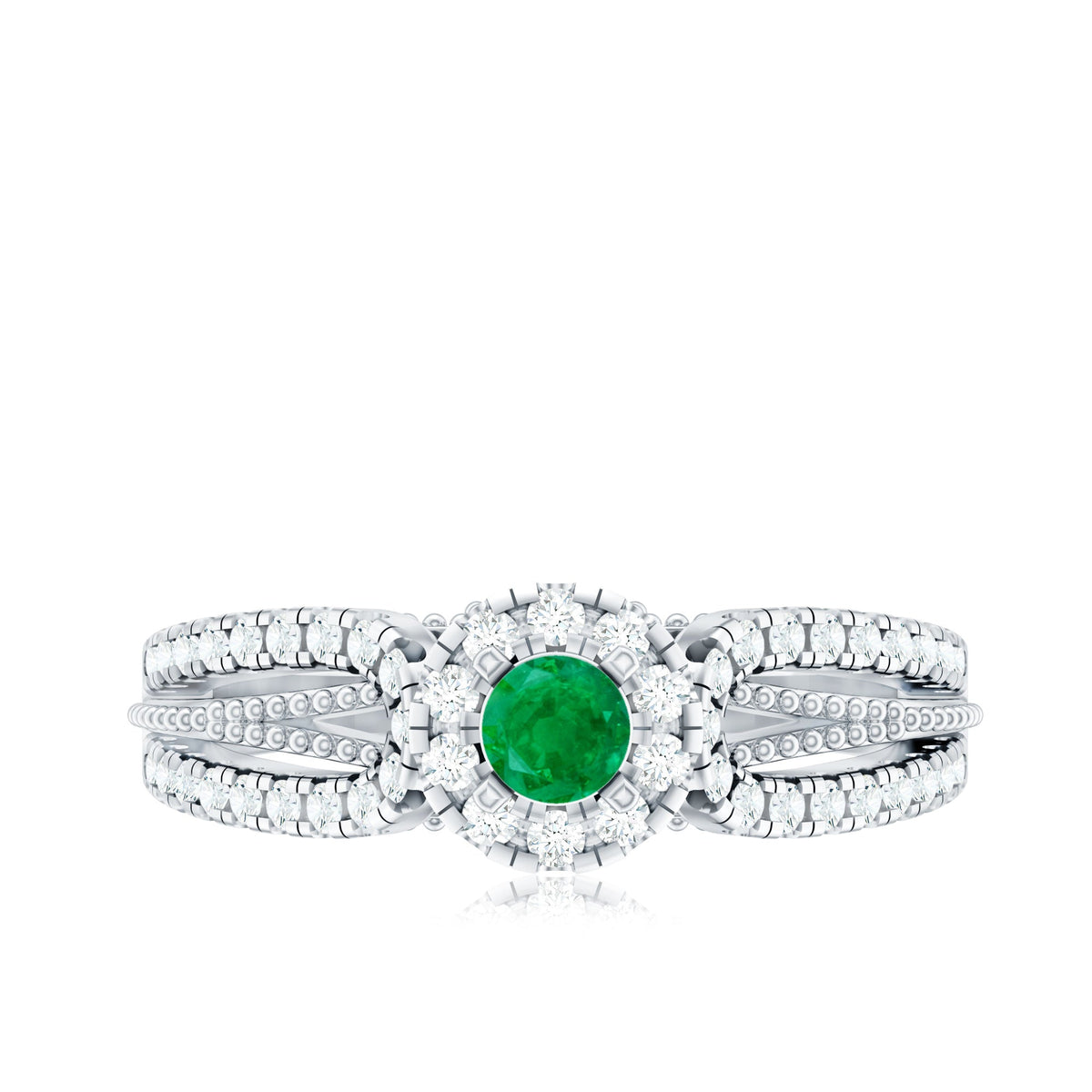 Natural Emerald Vintage Looking Engagement Ring with Diamond