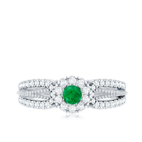 Natural Emerald Vintage Looking Engagement Ring with Diamond