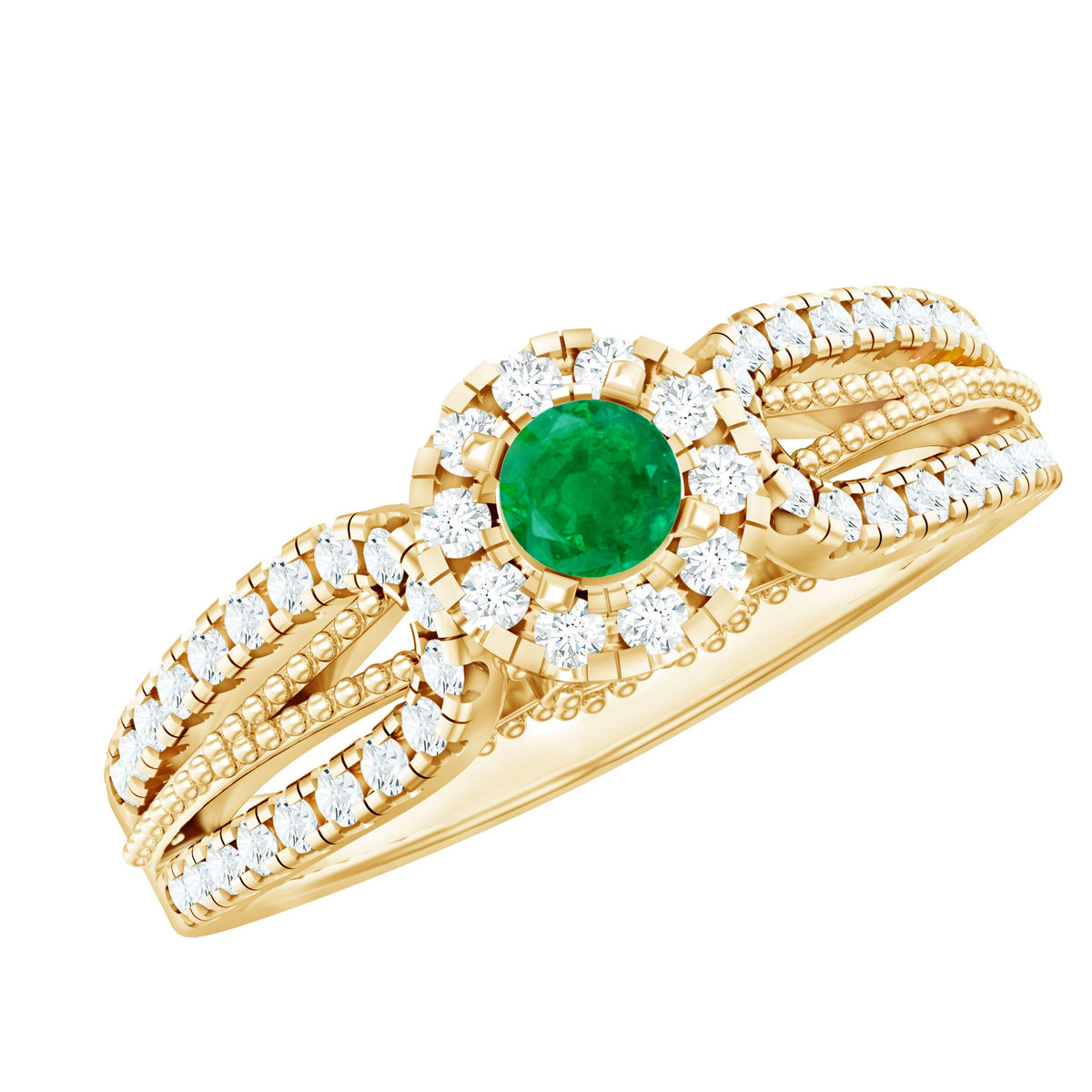 Natural Emerald Vintage Looking Engagement Ring with Diamond